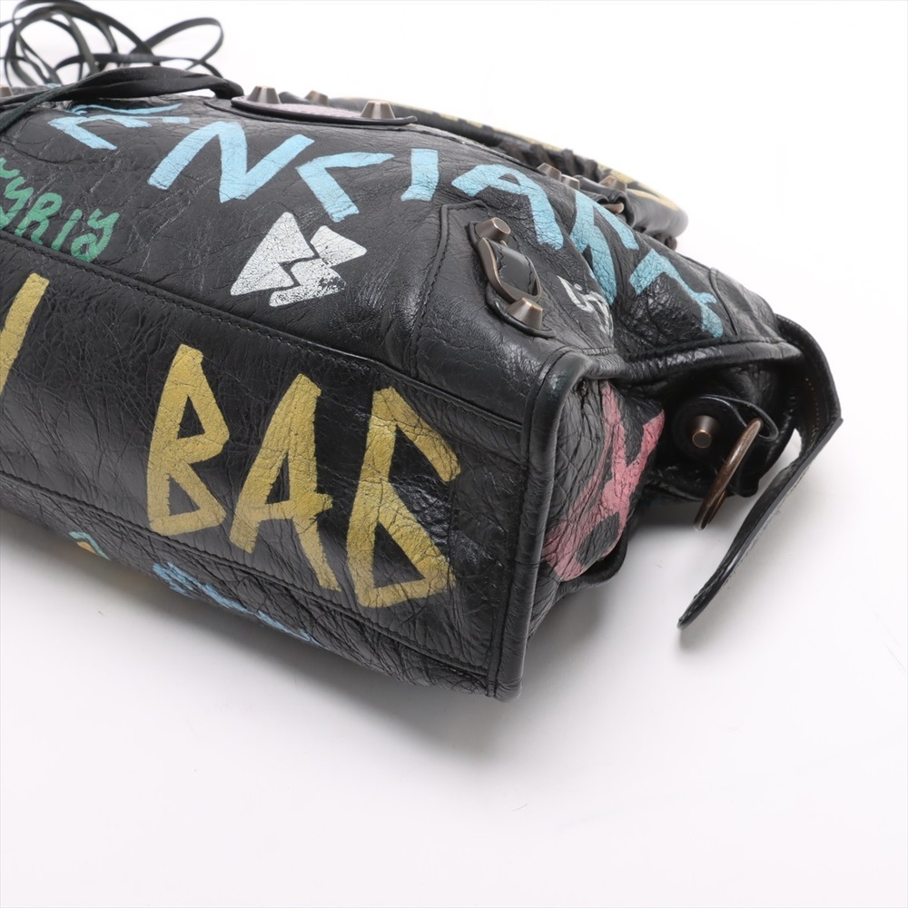 Balenciaga Graffiti City Leather Handbag Black Mirror - Picture 3 of 8
